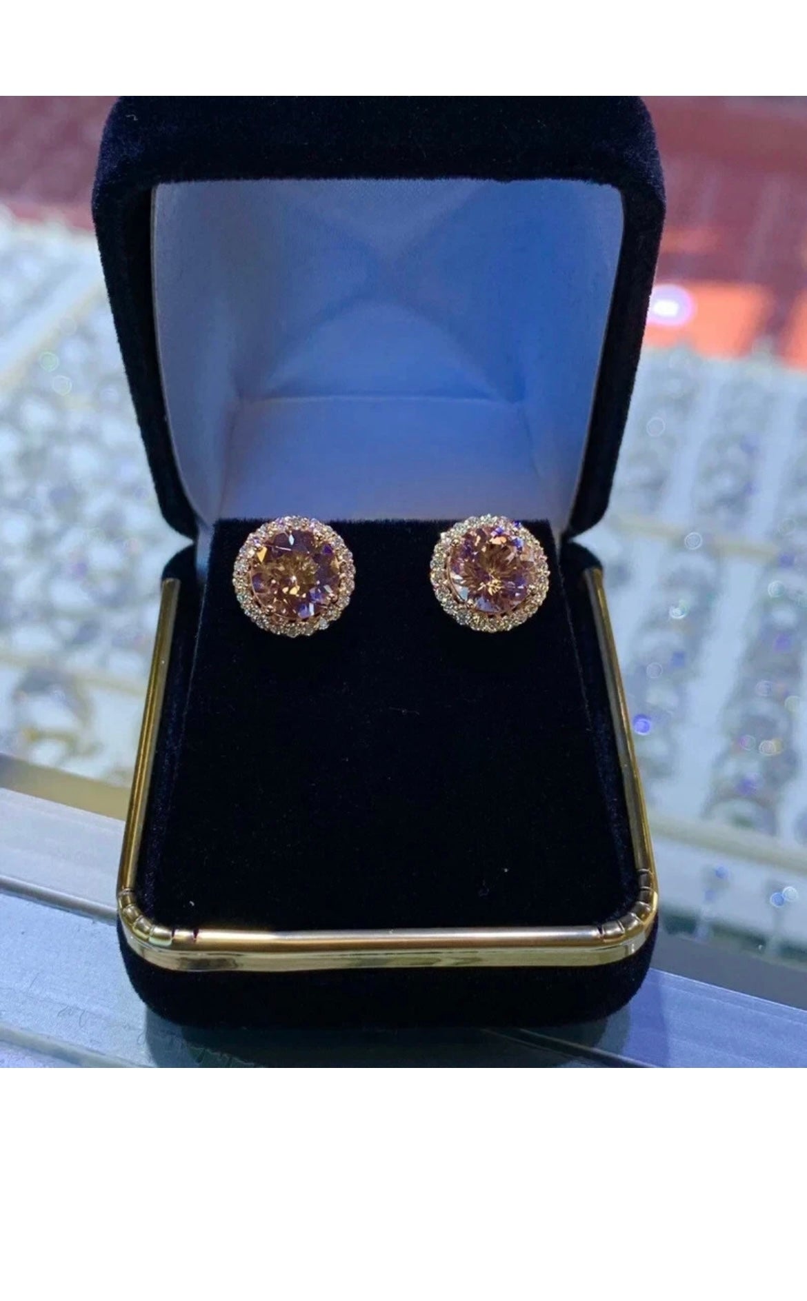 3.80Ct Round Cut Lab Created Morganite Halo Stud Earrings 14K Rose Gold Plated