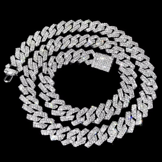 20-Inch Double-Drain Cuban Chain Unisex Ice-Frozen Edition Sparkling Diamond-Shaped Hip-Hop Style Cuban Necklace Jewelry