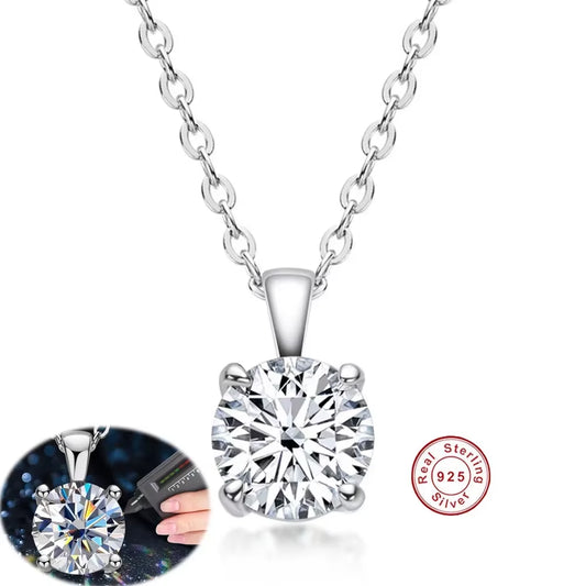Sterling Silver 925 Four Claw Necklace Real Moissanite Pendant Collarbone Chain Women Wedding Birthday Luxury Jewelry