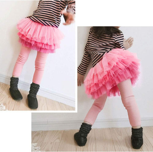Little Girls Footless Leggings Pants with Lace Ruffle Tutu Skirt 2-12T