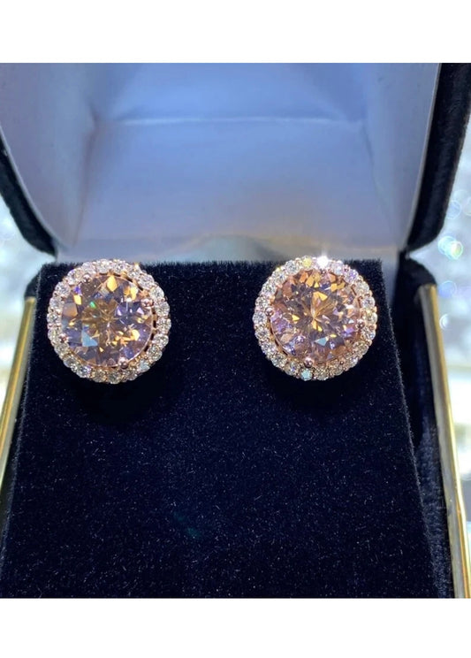 3.80Ct Round Cut Lab Created Morganite Halo Stud Earrings 14K Rose Gold Plated