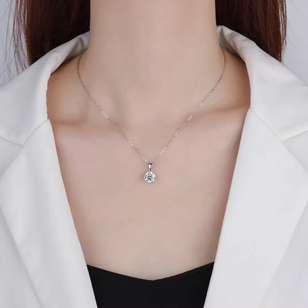 Sterling Silver 925 Four Claw Necklace Real Moissanite Pendant Collarbone Chain Women Wedding Birthday Luxury Jewelry