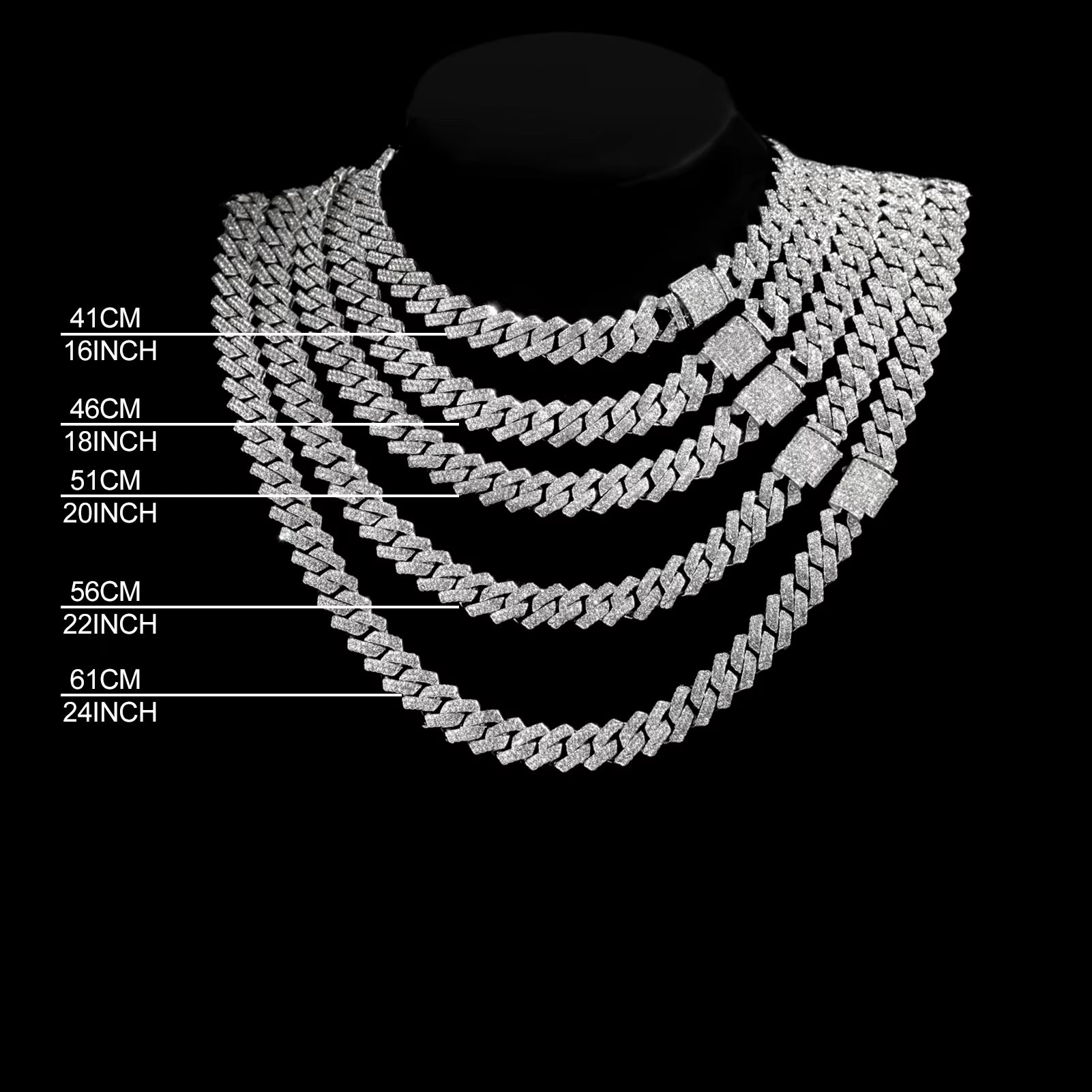 20-Inch Double-Drain Cuban Chain Unisex Ice-Frozen Edition Sparkling Diamond-Shaped Hip-Hop Style Cuban Necklace Jewelry