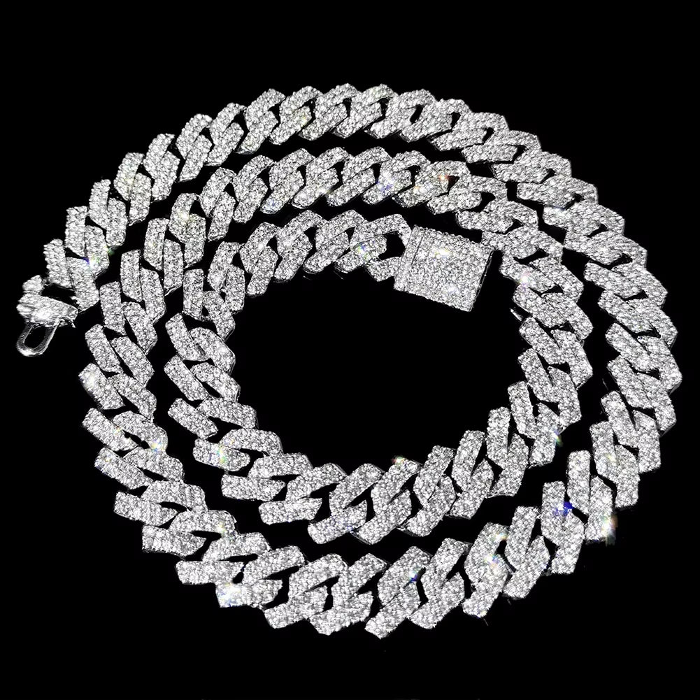 20-Inch Double-Drain Cuban Chain Unisex Ice-Frozen Edition Sparkling Diamond-Shaped Hip-Hop Style Cuban Necklace Jewelry