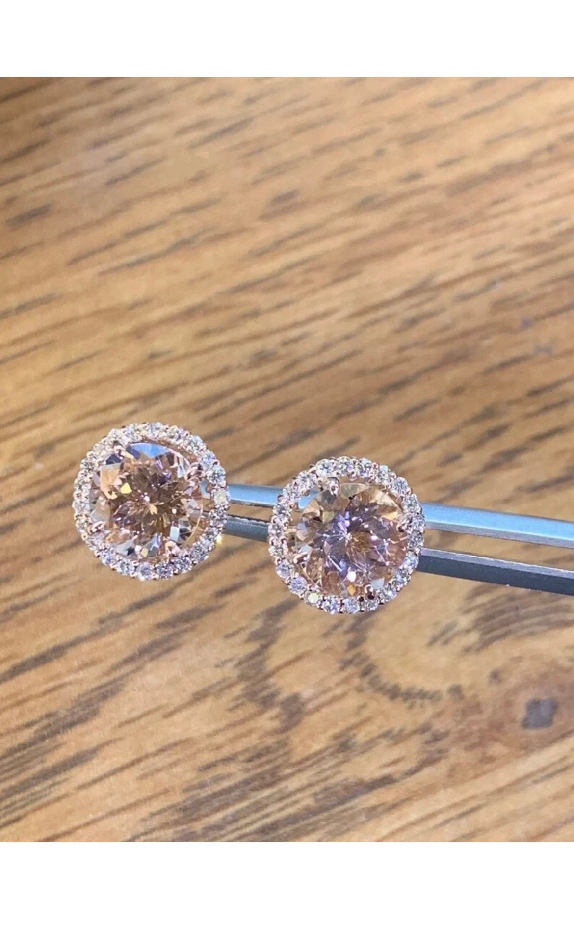 3.80Ct Round Cut Lab Created Morganite Halo Stud Earrings 14K Rose Gold Plated