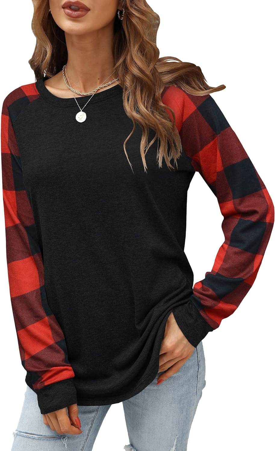 Womens Long Sleeve Shirts Crew Neck Casual Tops Fashion Loose Fit Trendy Tunic Outfits Clothes