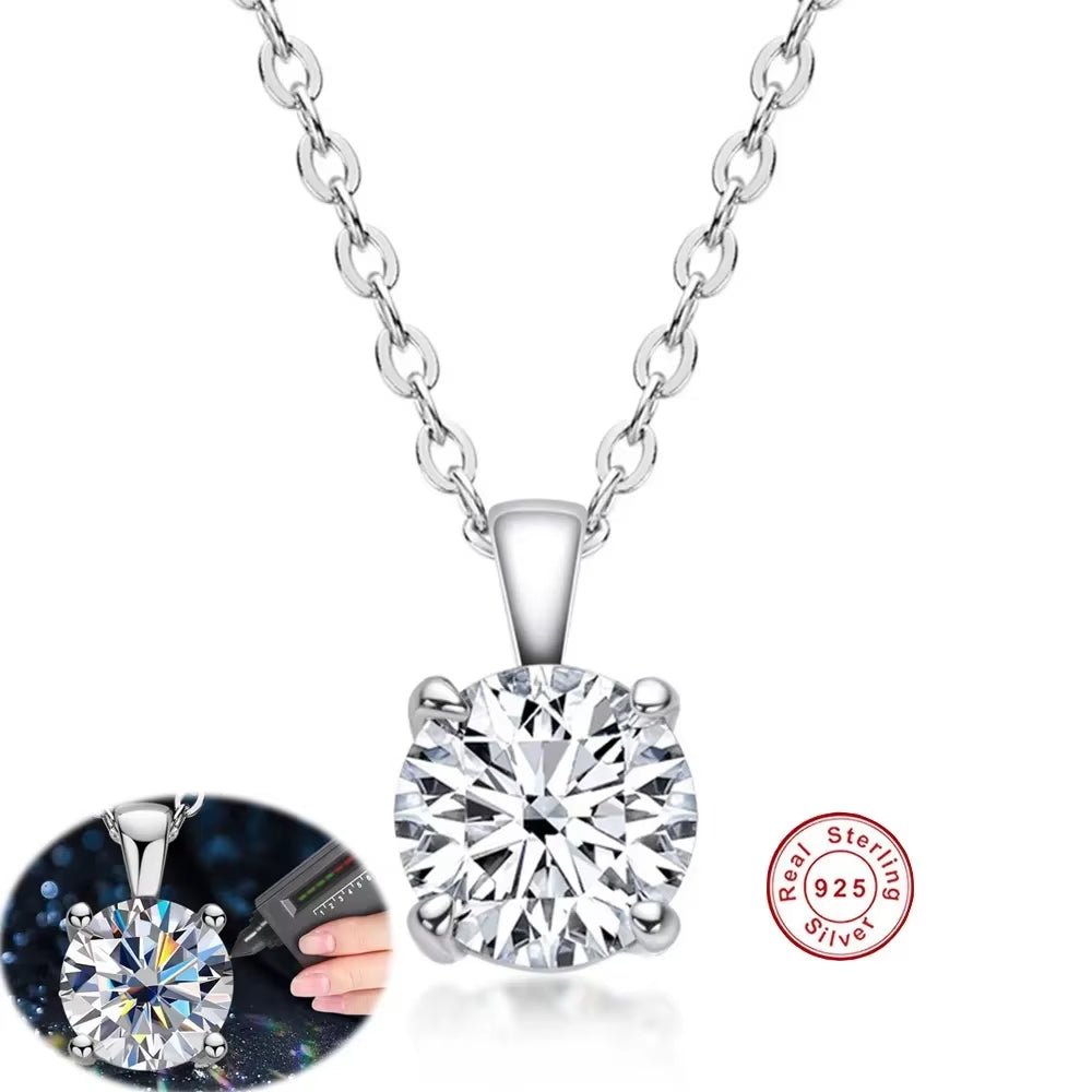 Sterling Silver 925 Four Claw Necklace Real Moissanite Pendant Collarbone Chain Women Wedding Birthday Luxury Jewelry