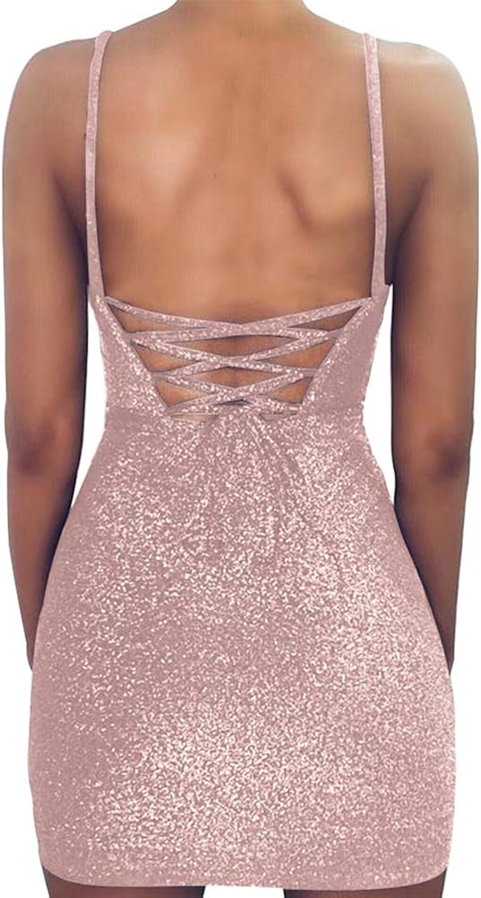 FV RELAY Women's Sexy Glitter Bandage Bodycon Wrap Dress Sleeveless Mini Club Party Dresses