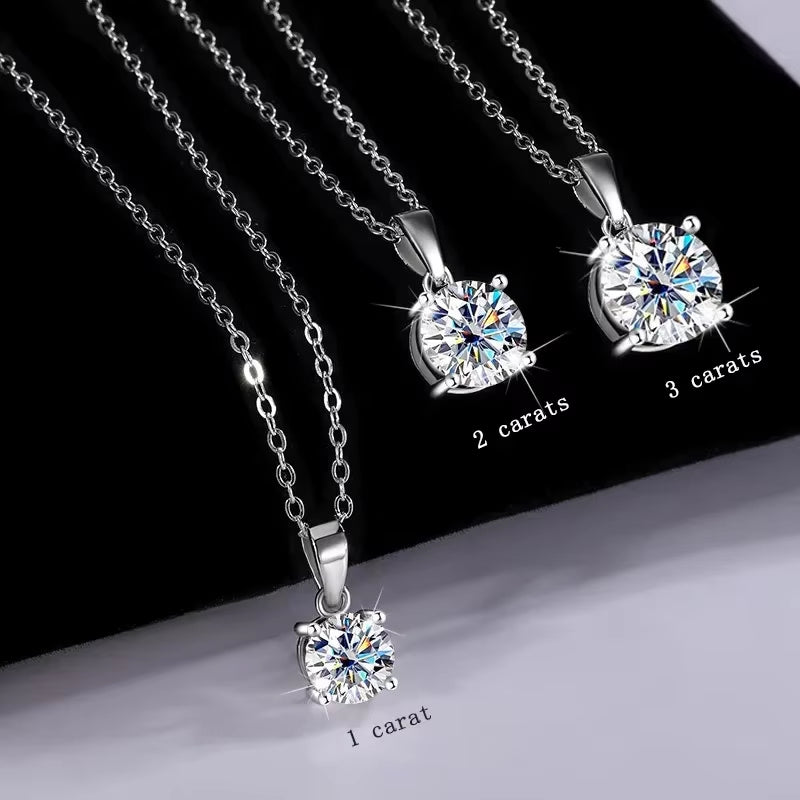 Sterling Silver 925 Four Claw Necklace Real Moissanite Pendant Collarbone Chain Women Wedding Birthday Luxury Jewelry