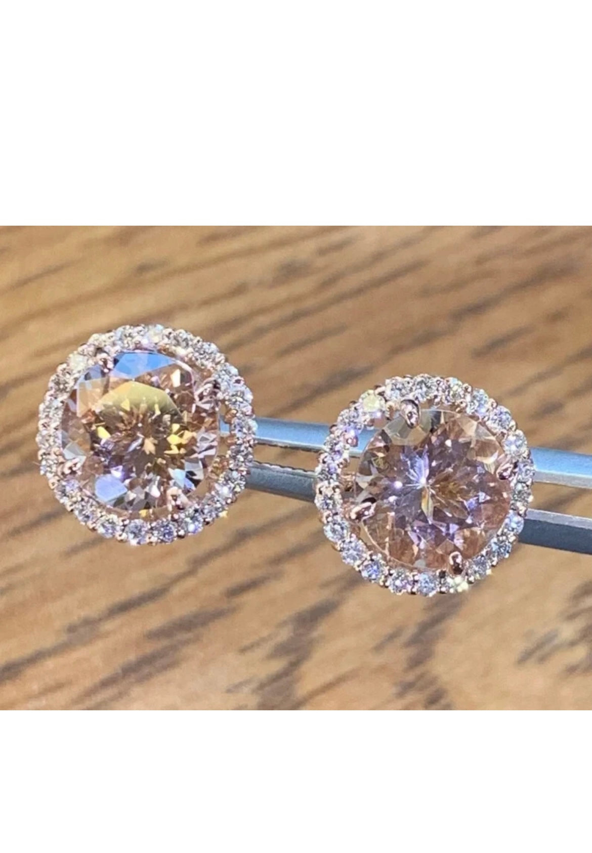 3.80Ct Round Cut Lab Created Morganite Halo Stud Earrings 14K Rose Gold Plated