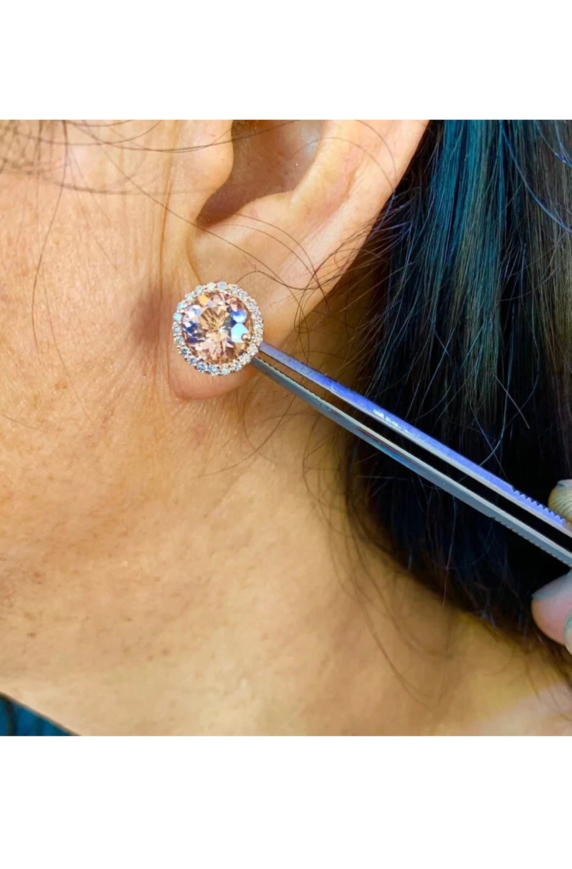 3.80Ct Round Cut Lab Created Morganite Halo Stud Earrings 14K Rose Gold Plated