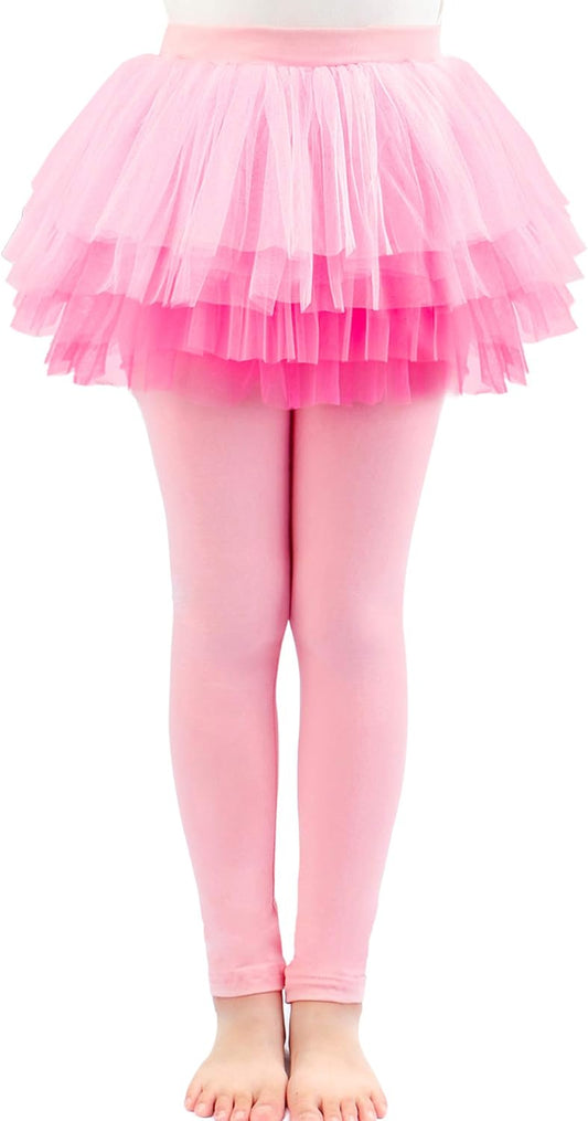 Little Girls Footless Leggings Pants with Lace Ruffle Tutu Skirt 2-12T