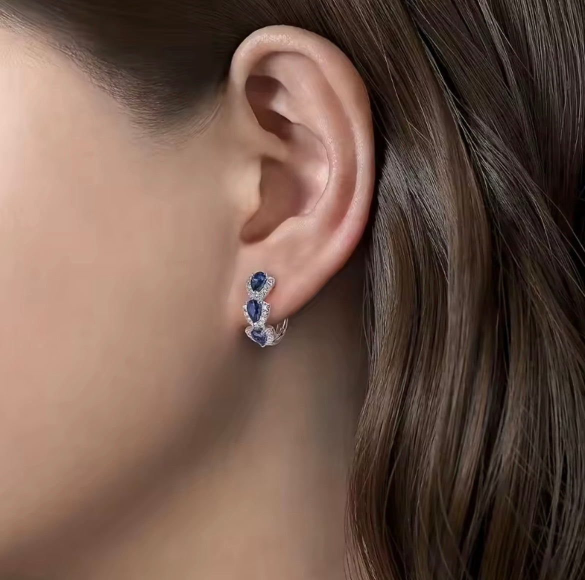 2Ct Pear Cut Moissanite Blue Sapphire Hoop Women Earrings14K White Gold Plated