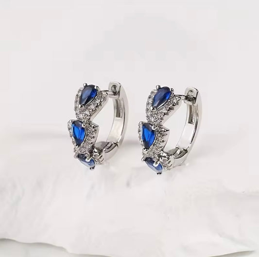 2Ct Pear Cut Moissanite Blue Sapphire Hoop Women Earrings14K White Gold Plated