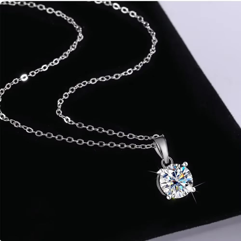 Sterling Silver 925 Four Claw Necklace Real Moissanite Pendant Collarbone Chain Women Wedding Birthday Luxury Jewelry