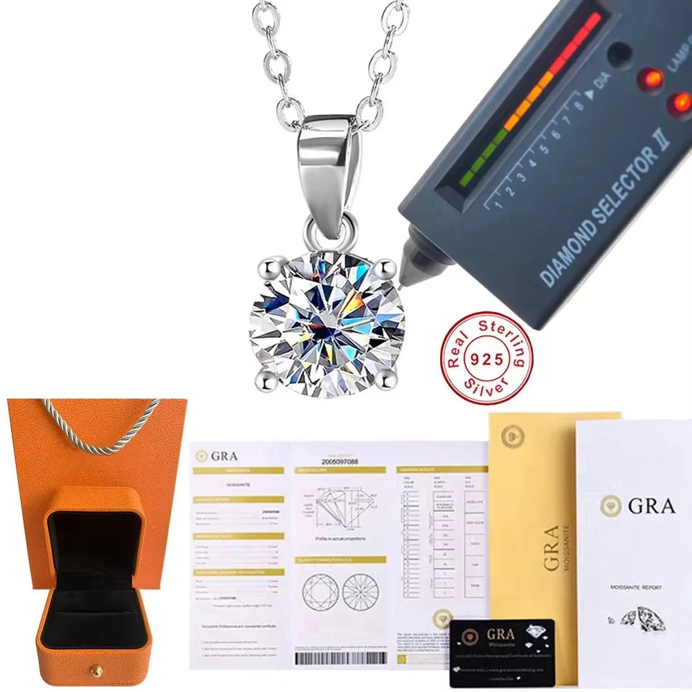 Sterling Silver 925 Four Claw Necklace Real Moissanite Pendant Collarbone Chain Women Wedding Birthday Luxury Jewelry