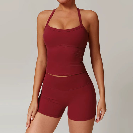 Women'S Brushed Yoga Set with Padded Sports Bra & High Waisted Shorts Comfort Workout Outfit Matching Lounge Set